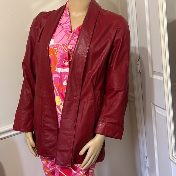 LORD & TAYLOR Vintage Size 8 Red Leather Open Coat - Picture 3 of 14